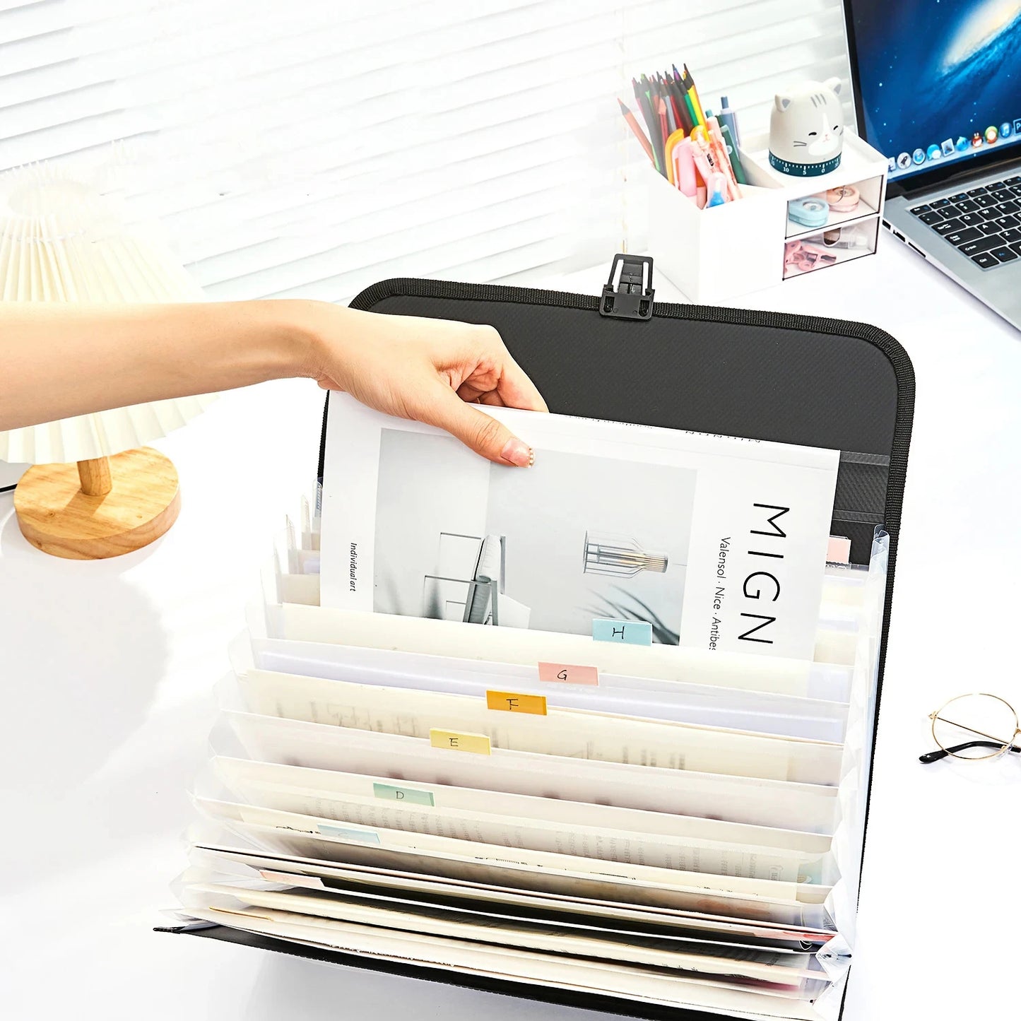 A4 Portable Folder Storage Bag 13 Pocket Accordion Bag Information Test Paper File Bag Office Document Organization File Folder - Novo Fusion