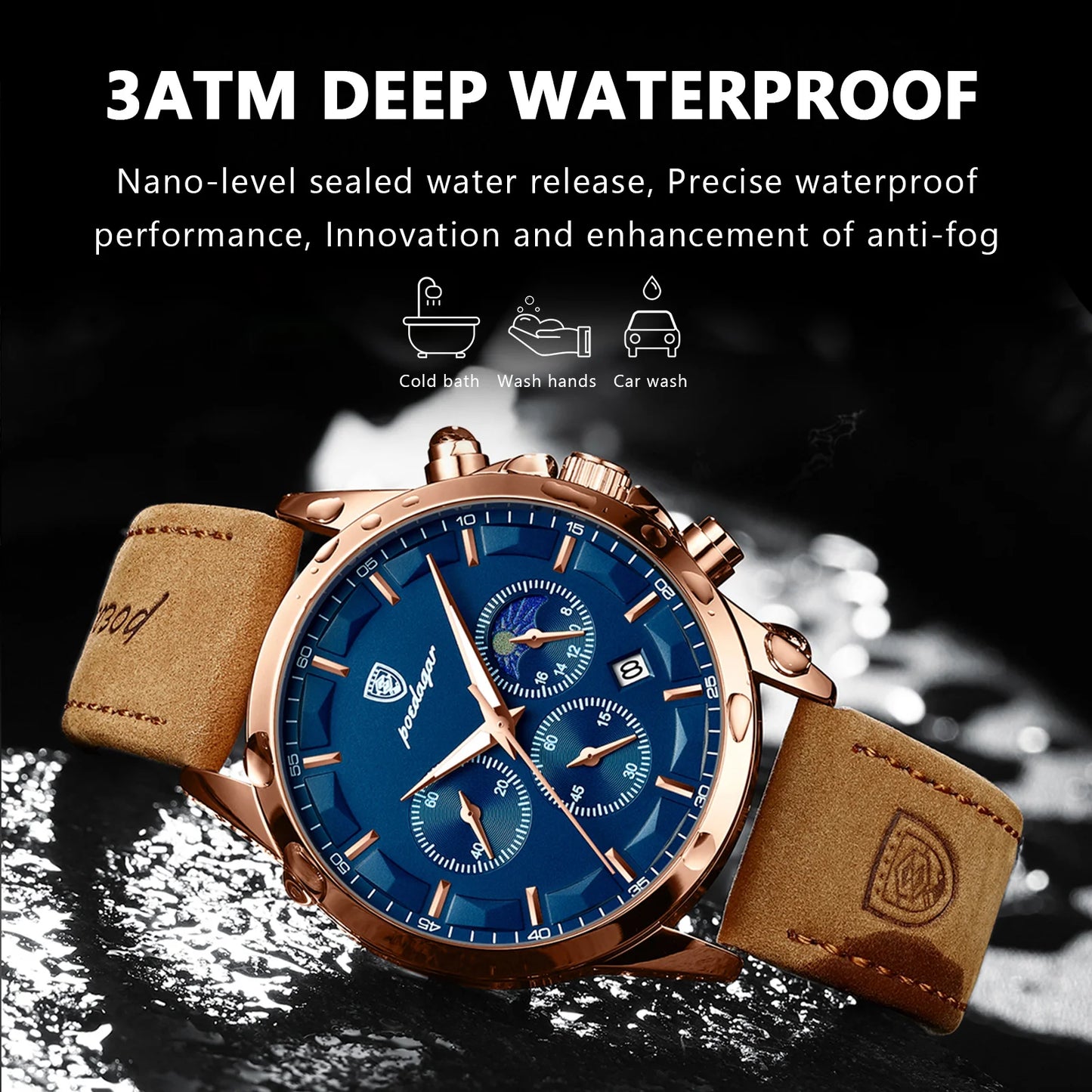 POEDAGAR Men Quartz Watch Luxury Sports Waterproof Chronograph Luminous Date Man Wristwatch Business Leather Men's Watches Clock - Novo Fusion