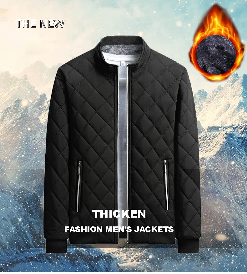 Brand New Slim Fit Coat Autumn Winter Bomber Jacket Men Diamond Pattern Fleece Lined Casual Jacket Men Fashion Clothing - Novo Fusion