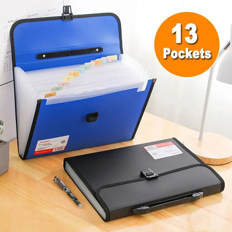 A4 Portable Folder Storage Bag 13 Pocket Accordion Bag Information Test Paper File Bag Office Document Organization File Folder - Novo Fusion