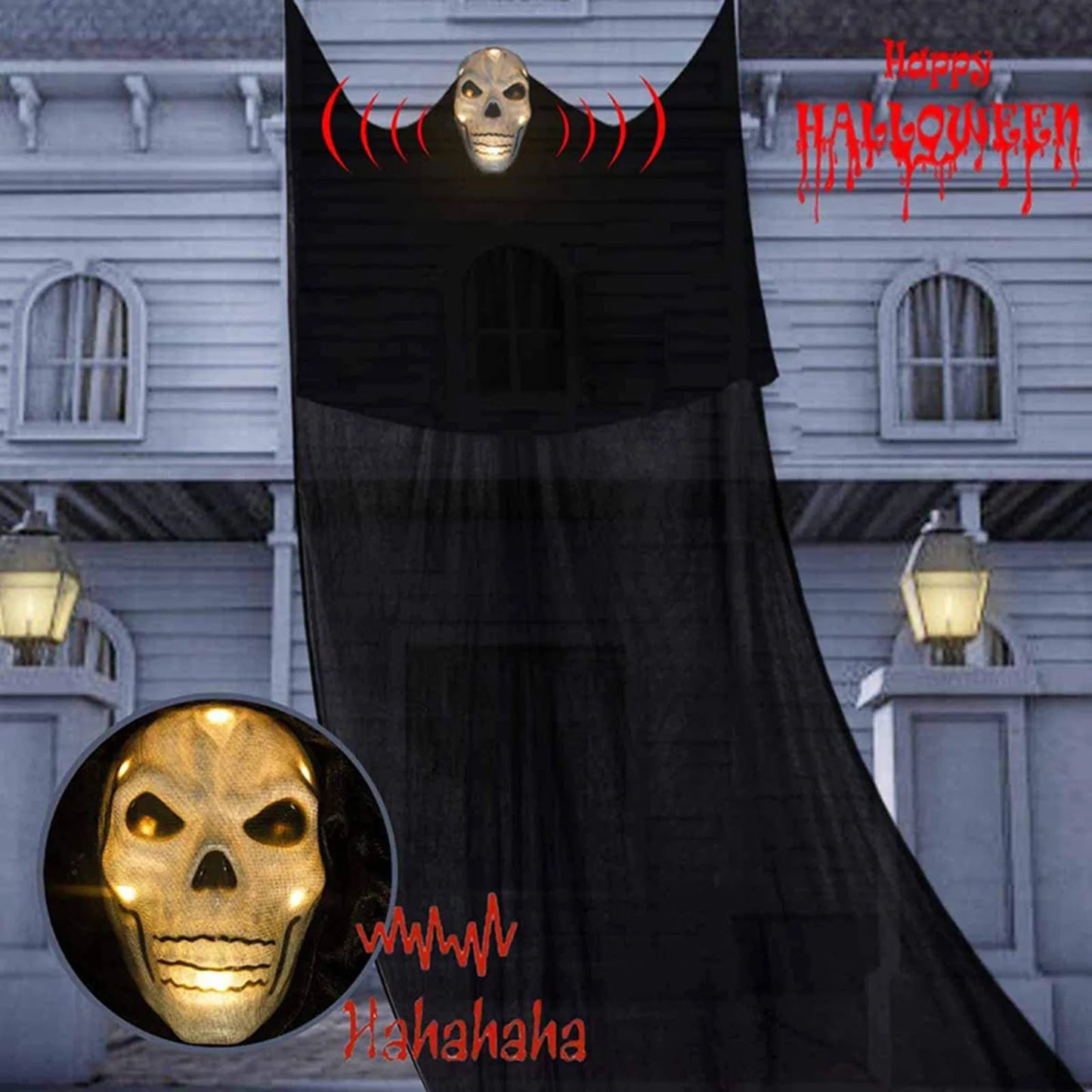 Halloween Hanging Decoration Scary Horror Atmosphere Motion Sound Activated Luminous Mask Haunted House Yard House Flying Props