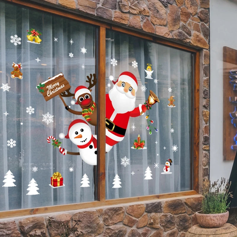 Christmas Window Stickers Santa Claus Snowflake DIY Wall Decal 2023 Christmas Decorations For Home New Year Ornaments Gift 2024 - Novo Fusion