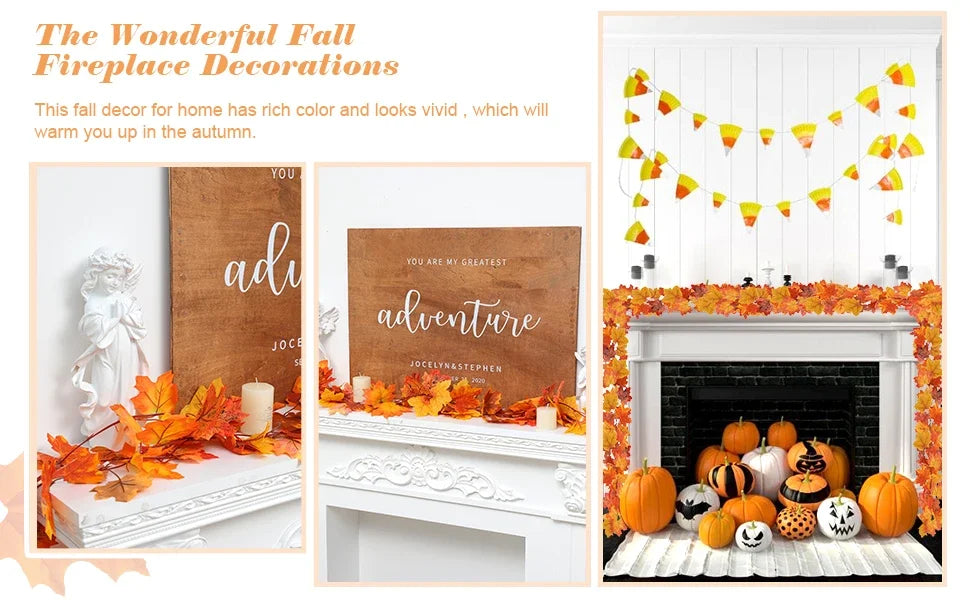 200cm Artificial Fall Maple Leaf Garland Autumn Leaves Fake Plant Garland for Festival Wedding Halloween Thanksgiving Room Decor - Novo Fusion