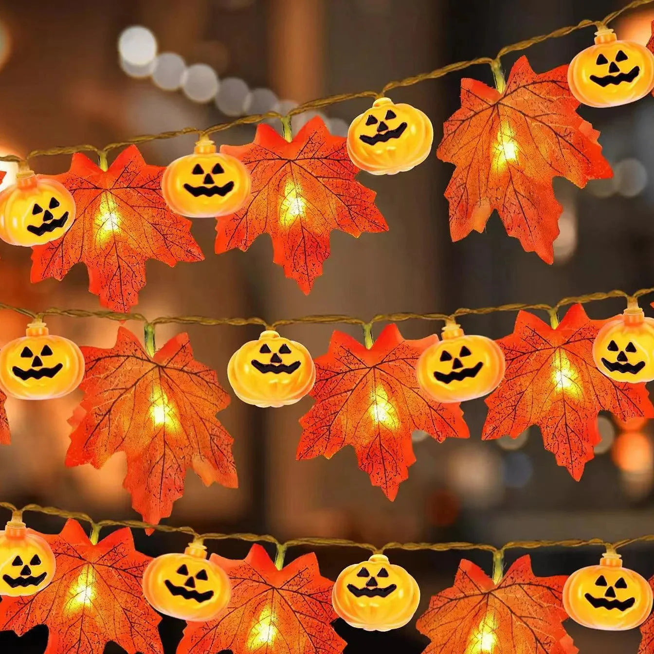 Artificial Autumn Maple Leaves Pumpkin Garland LED Fairy String Light Christmas Thanksgiving Decoration DIY Halloween Party Home - Novo Fusion