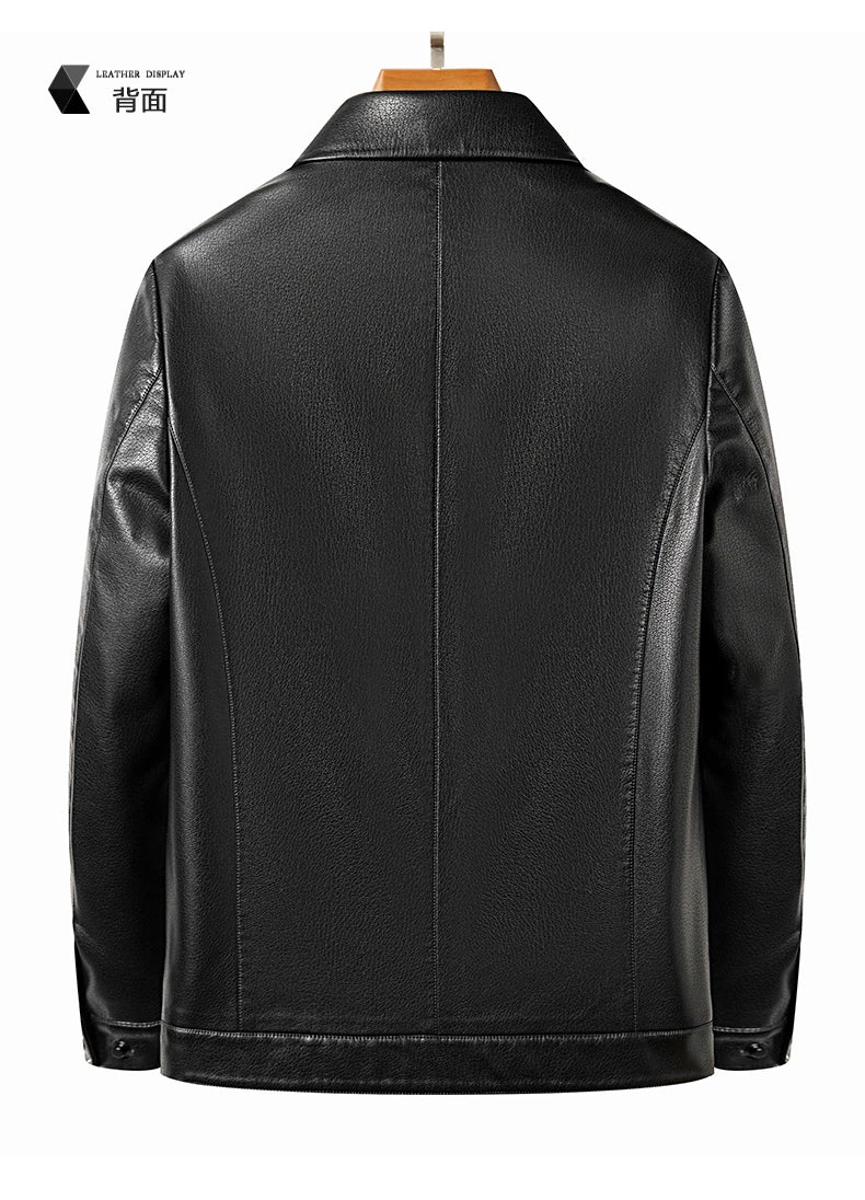 YN-2335 Spring and Autumn Men's Genuine Leather Polo Mock Neck Jacket Fashion Slim Sheepskin Coat Black Grey Husband Gift Youth - Novo Fusion