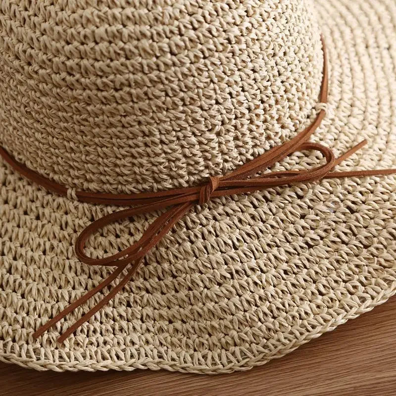 Beach Hats Adults Female Sunscreen Cap Simple Women Straw Hats Summer Sun Hats for Women Lady Folding Bow Travel Caps Female - Novo Fusion