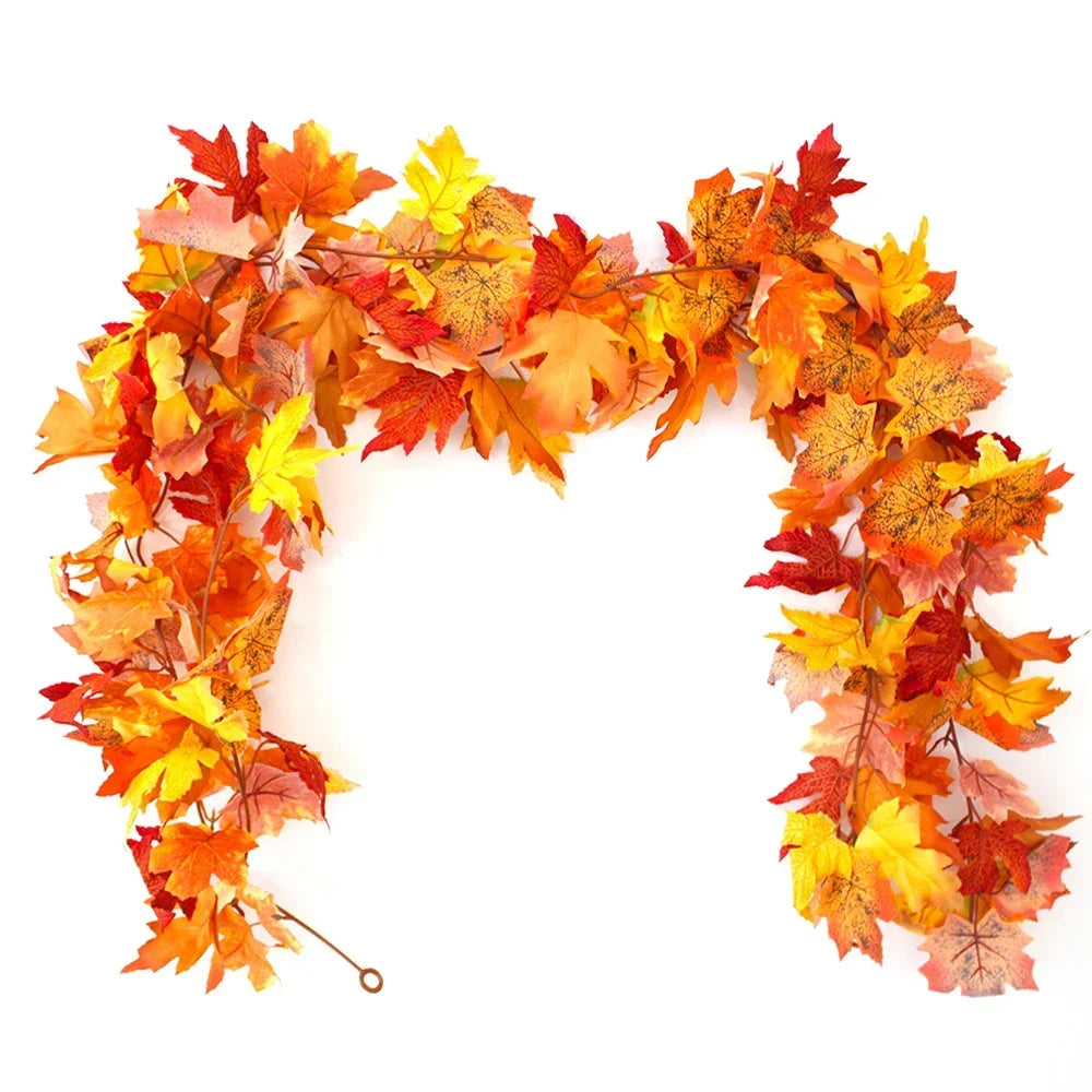 200cm Artificial Fall Maple Leaf Garland Autumn Leaves Fake Plant Garland for Festival Wedding Halloween Thanksgiving Room Decor - Novo Fusion