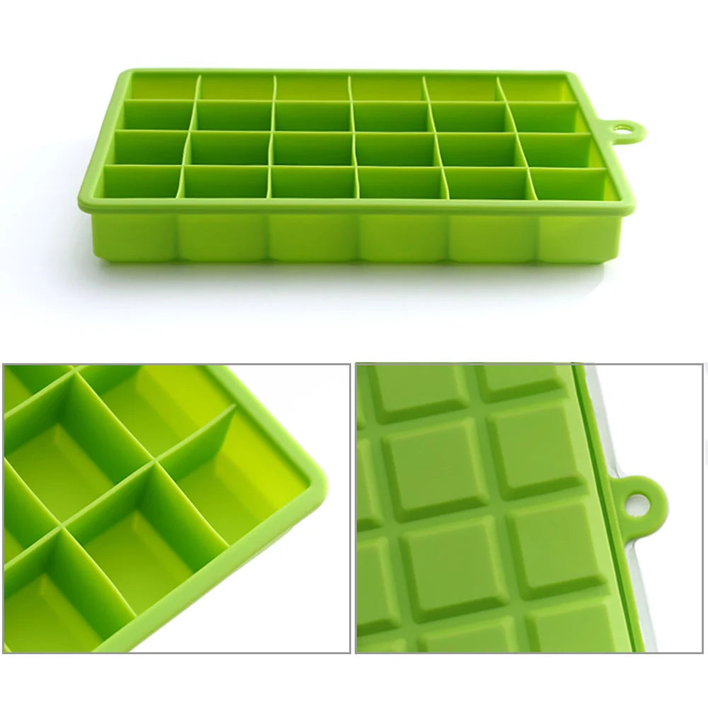 Silicone world 24/15 Grids Silicone Ice Cube Mold Trays with Lids Icecream Cold Drinks Whiskey Cocktails Kitchen Tools Ice Mold - Novo Fusion