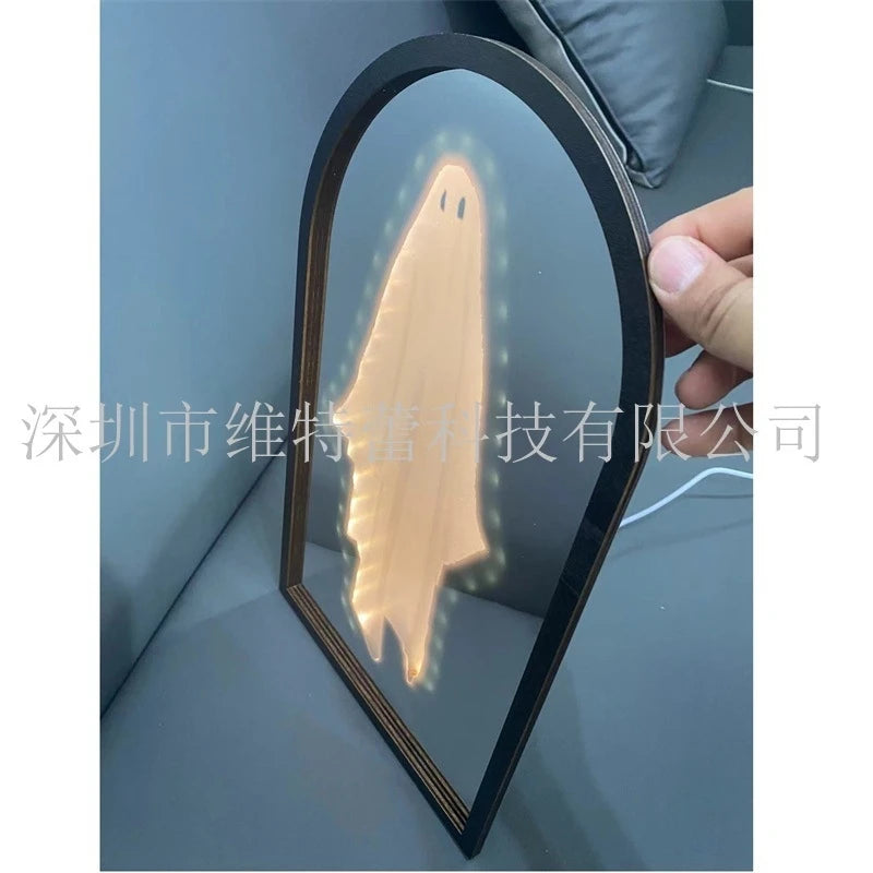 Halloween Ghost Hologram Mirror Scary Illusion LED Wall Decoration Haunted House Spooky Prank Ornament