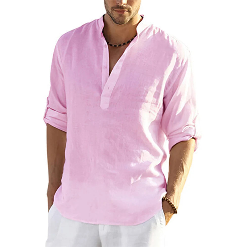 2022 New Men's Casual Blouse Cotton Linen Shirt Loose Tops Long Sleeve Tee Shirt Spring Autumn Casual Handsome Men's Shirts - Novo Fusion