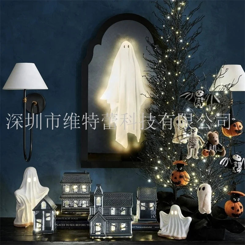 Halloween Ghost Hologram Mirror Scary Illusion LED Wall Decoration Haunted House Spooky Prank Ornament