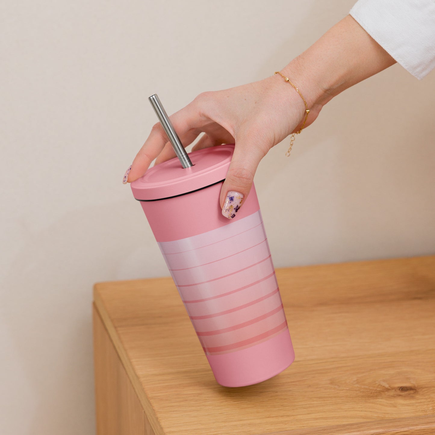 High-Grade Sustainable Stainless Steel Pink Wave Insulated Tumbler With a Straw - Novo Fusion