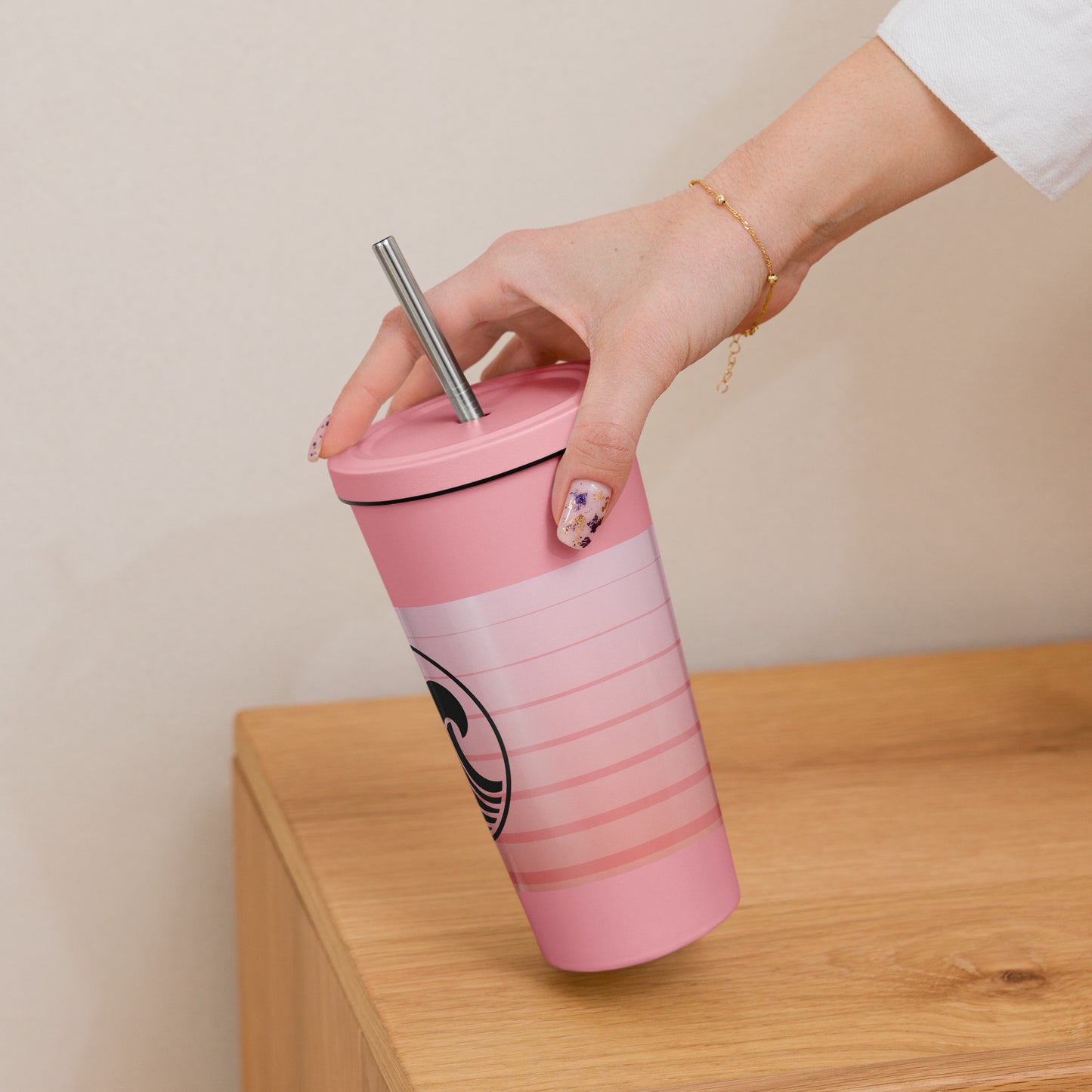 High-Grade Sustainable Stainless Steel Pink Wave Insulated Tumbler With a Straw - Novo Fusion