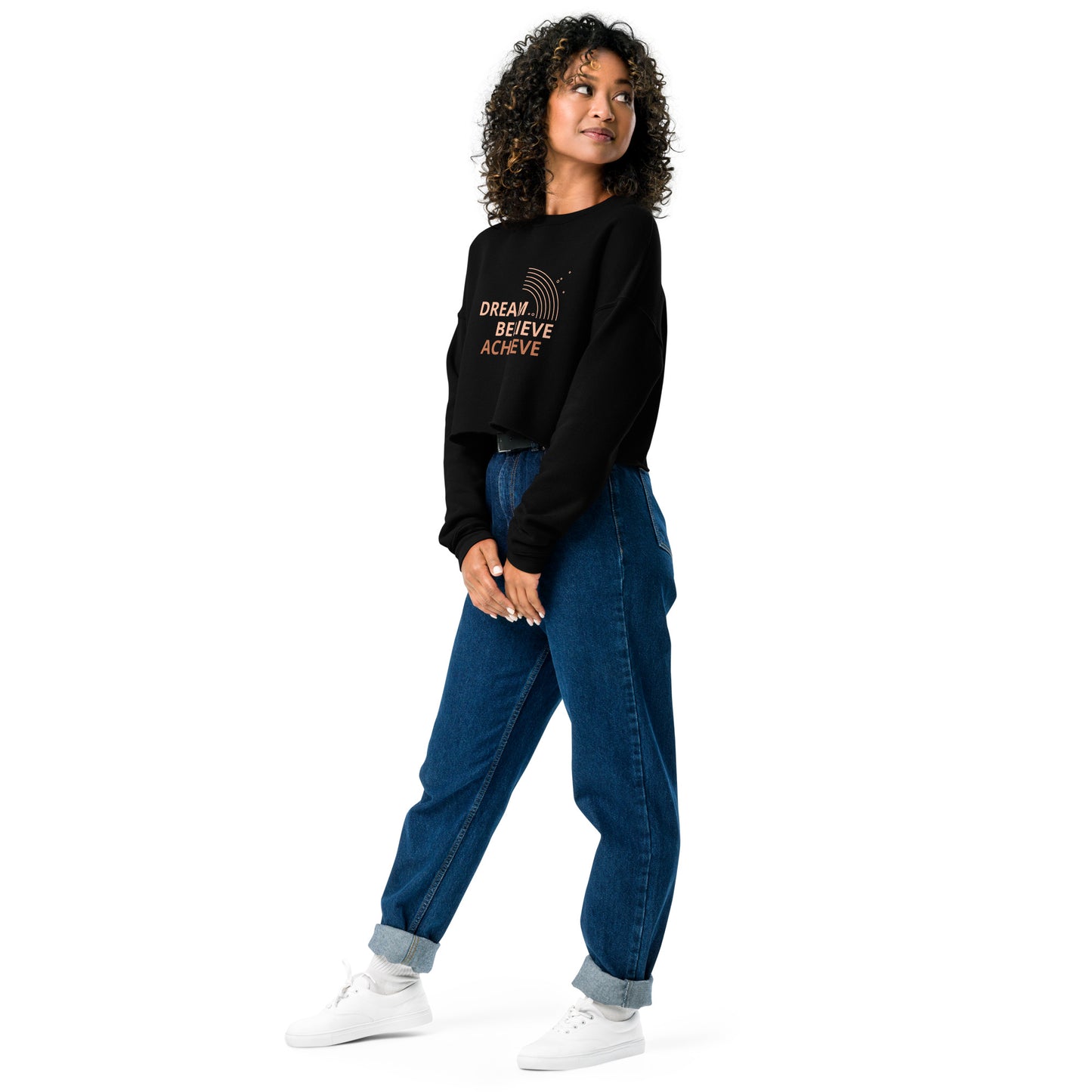 Premium Luxury Fashion Sustainable Dream Believe Achieve Crop Sweatshirt - Novo Fusion