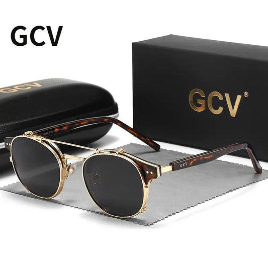 GCV Double Layer Removable Lens Sunglasses The Blu-Ray Glasses Acetate Gothic Retro Steampunk Polarized Men Women Sunglesses - Novo Fusion