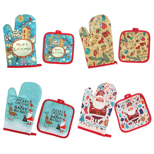 2pcs/set Christmas Baking Anti-Hot Gloves Pad Oven Dining BBQ Kitchen Mat New Year 2024 Natal Xmas Party Decoration Supplies - Novo Fusion
