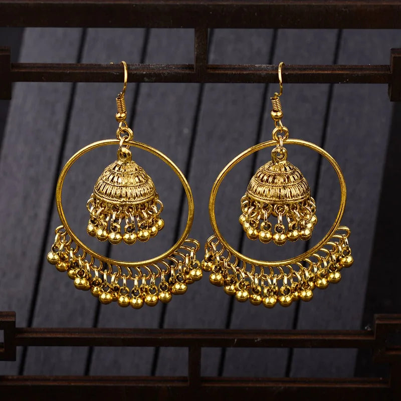 New Big Round Traditional Indian Bell Ladies Drop Earrings Women Gypsy Tassel Dangle Earrings Pakistani Jewelry Jhumka Earrings Novo Fusion - Chic Essentials for Life's Canvas