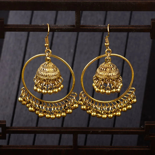 New Big Round Traditional Indian Bell Ladies Drop Earrings Women Gypsy Tassel Dangle Earrings Pakistani Jewelry Jhumka Earrings Novo Fusion - Chic Essentials for Life's Canvas