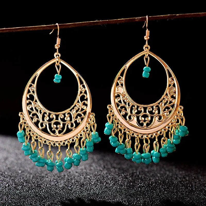 Classic Gold Color Water Drop Carved Flower Dangle Earrings For Women Indian Jewelry Retro Tassel Earrings Jhumka Earrings 2022 Novo Fusion - Chic Essentials for Life's Canvas