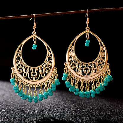 Classic Gold Color Water Drop Carved Flower Dangle Earrings For Women Indian Jewelry Retro Tassel Earrings Jhumka Earrings 2022 Novo Fusion - Chic Essentials for Life's Canvas