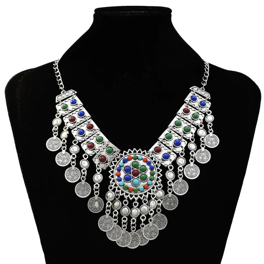 Vintage Gypsy Afghan Coin Color Bead Choker Necklace For Women Boho Ethnic Tribal Belly Dance Traditional Turkish Indian Jewelry Novo Fusion - Chic Essentials for Life's Canvas