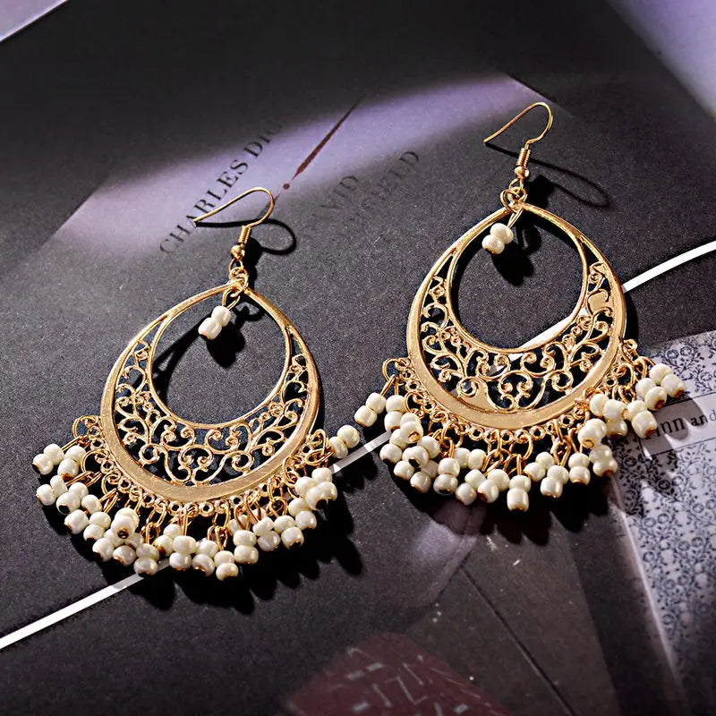Classic Gold Color Water Drop Carved Flower Dangle Earrings For Women Indian Jewelry Retro Tassel Earrings Jhumka Earrings 2022 Novo Fusion - Chic Essentials for Life's Canvas