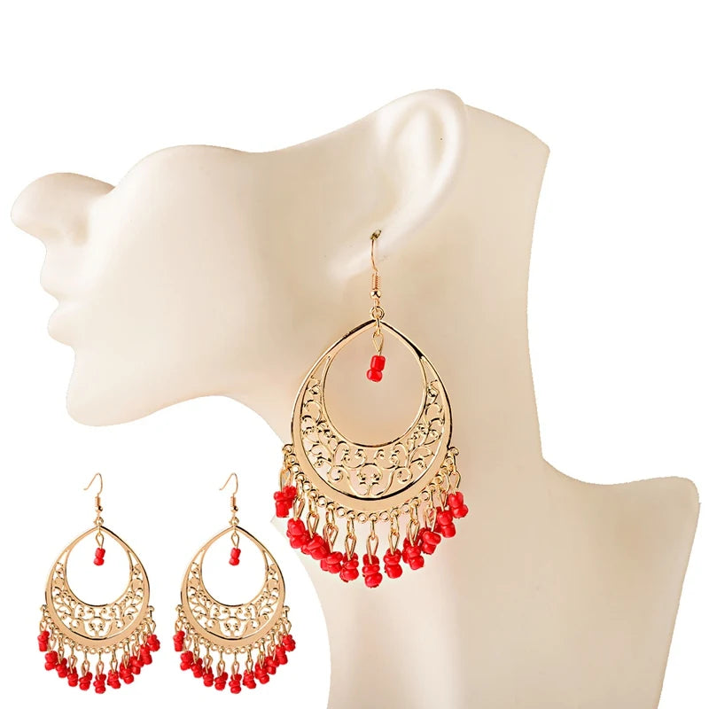 Classic Gold Color Water Drop Carved Flower Dangle Earrings For Women Indian Jewelry Retro Tassel Earrings Jhumka Earrings 2022 Novo Fusion - Chic Essentials for Life's Canvas