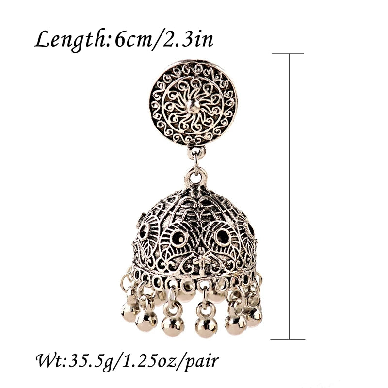 Classic Women Indian Jhumka Gypsy Jewelry Sliver Boho Earrings Vintage Ethnic Hollow Tassel Bell Earrings For Women 2019 Novo Fusion - Chic Essentials for Life's Canvas