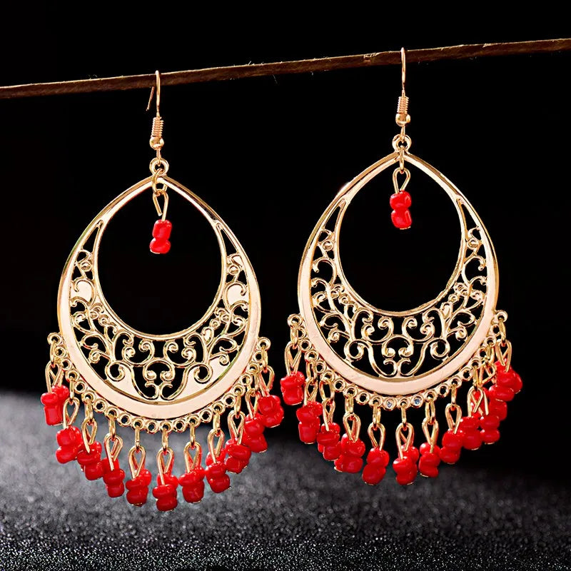 Classic Gold Color Water Drop Carved Flower Dangle Earrings For Women Indian Jewelry Retro Tassel Earrings Jhumka Earrings 2022 Novo Fusion - Chic Essentials for Life's Canvas