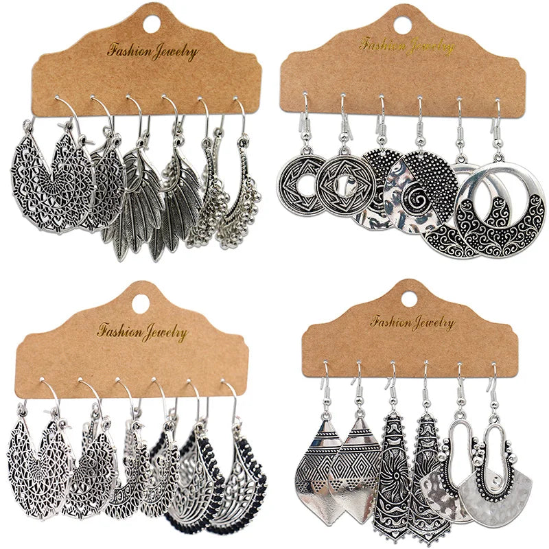 Antique Sliver-Plated Hollow Alloy Geometric Dangle Indian Earrings For Women Gypsy Jewelry Boho Ethnic Leaf Bell Tassel Earring Novo Fusion - Chic Essentials for Life's Canvas