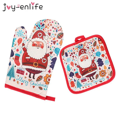 2pcs/set Christmas Baking Anti-Hot Gloves Pad Oven Dining BBQ Kitchen Mat New Year 2024 Natal Xmas Party Decoration Supplies - Novo Fusion