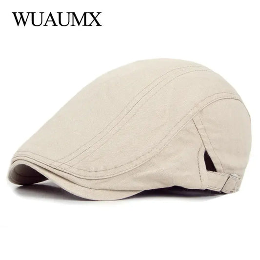Casual Beret Hats Men Women Solid Forward cap Washed Cotton Beret Cap Spring Summer Flat Peaked Caps Painter Visor Adult - Novo Fusion