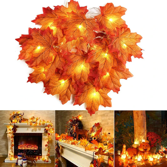 2/3/6M Christmas Decoration Artificial Maple Leaf Leaves LED Light String Lantern Garland Home Party DIY Deco Halloween New Yea - Novo Fusion