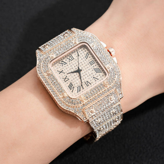 UTHAI L77 Watch For Men Fashion Luxury Gold Square Diamond Full Sky Star Male's Clock Watches Steel Band Quartz Wristwatch - Novo Fusion