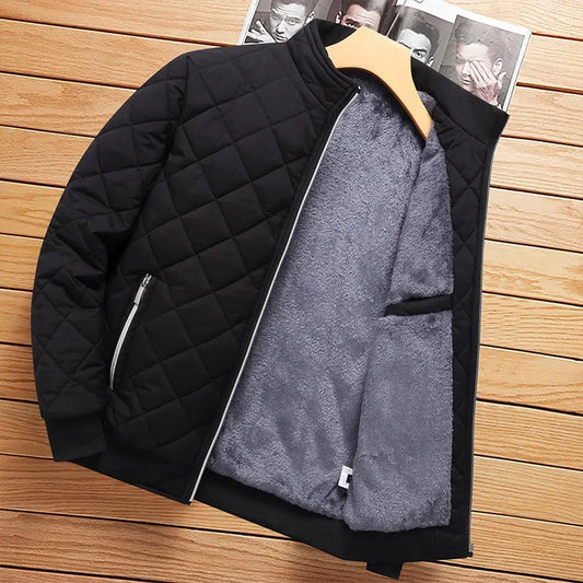 Brand New Slim Fit Coat Autumn Winter Bomber Jacket Men Diamond Pattern Fleece Lined Casual Jacket Men Fashion Clothing - Novo Fusion