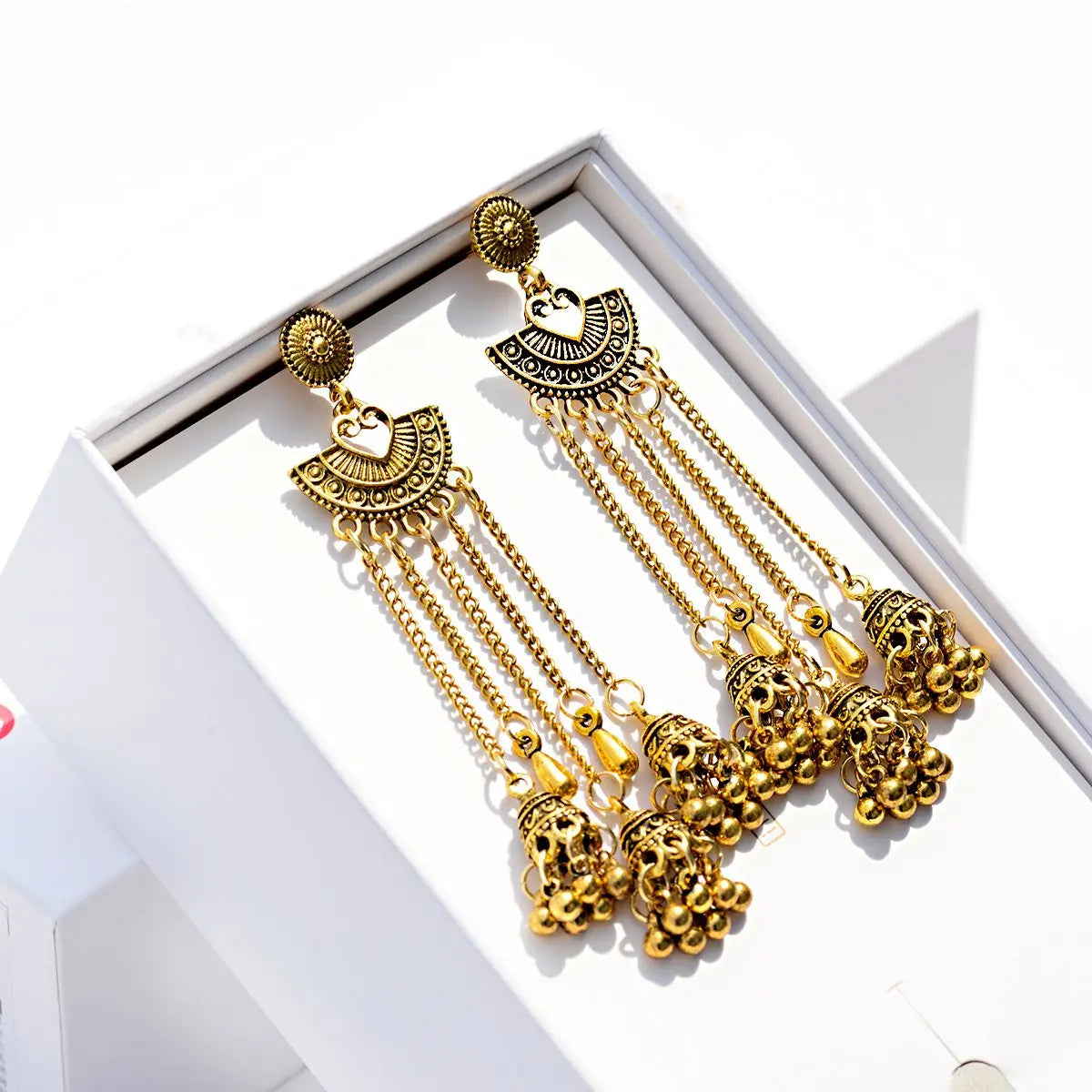 2023 New Indian Jhumka Earrings Retro Jewelry For Women Boho Ethnic Vintage Golden Long Tassel Drop Round Beaded Earrins Jewelry Novo Fusion - Chic Essentials for Life's Canvas