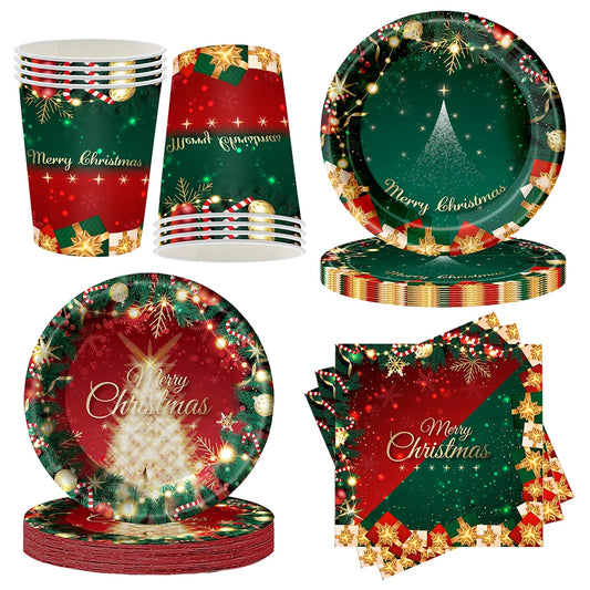 Christmas Party Disposable Tableware Plates Cups napkins Xmas Christmas Tablecloth napkins cups Christmas party Decoration 2024 - Novo Fusion