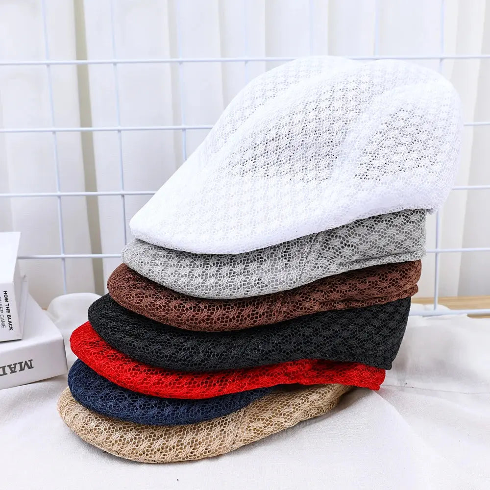 Breathable Mesh Hollow Berets Hat For Men Convenient Spring Summer Beret Quick-drying  Cap Retro Sun Hats Painter Caps - Novo Fusion