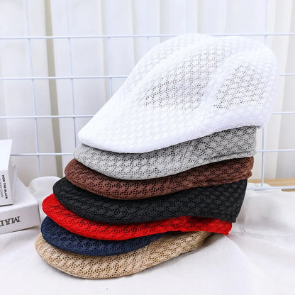 Breathable Mesh Hollow Berets Hat For Men Convenient Spring Summer Beret Quick-drying  Cap Retro Sun Hats Painter Caps - Novo Fusion
