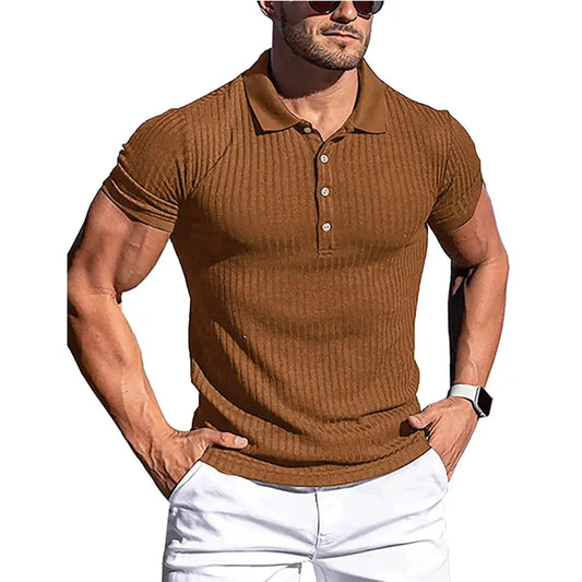 New Summer Polo Men Solid Stripe Fitness Elasticity Short Sleeve Polo Shirts for Men Fashion Stand Collar Mens Shirts - Novo Fusion