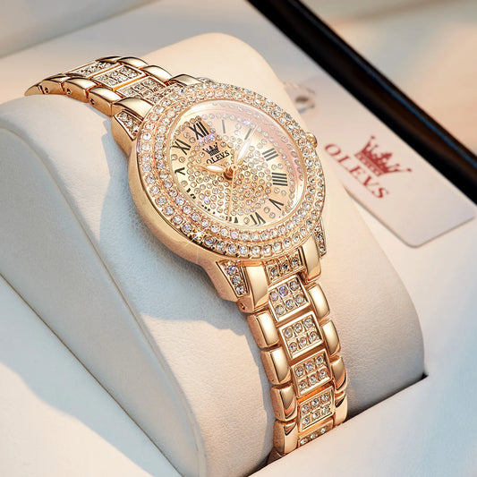 OLEVS Original Diamond Watch for Women Fashion Elegant Stainless Steel Waterproof Quartz Wristwatch Luxury Ladies Dress Watches - Novo Fusion