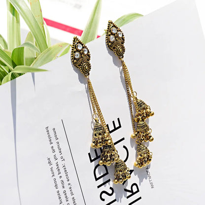 2023 New Indian Jhumka Earrings Retro Jewelry For Women Boho Ethnic Vintage Golden Long Tassel Drop Round Beaded Earrins Jewelry Novo Fusion - Chic Essentials for Life's Canvas