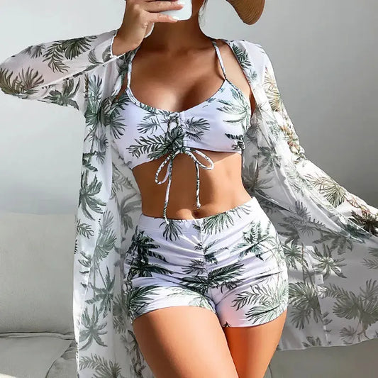 Summer Print Swimsuits Tankini Sets Female Swimwear Push Up For Beach Wear Three-Piece Bathing Suits Pool Women's Swimming Suit - Novo Fusion