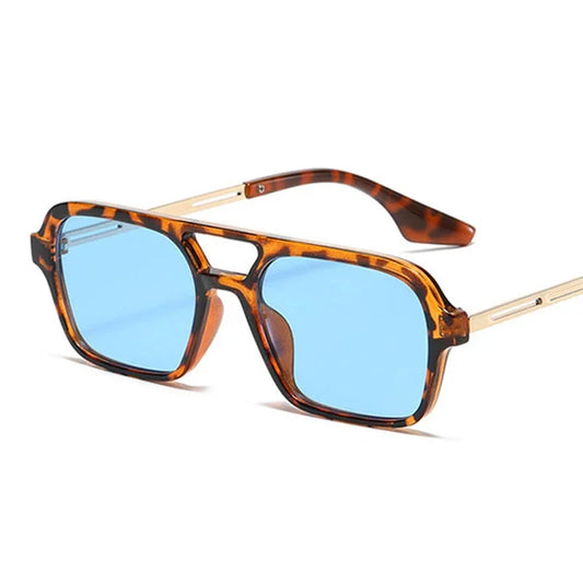 Small Frame Square Sunglasses Woman Brand Designer Fashion Luxury Sun Glasses Female Vintage Hollow Leopard Blue Oculos De Sol - Novo Fusion