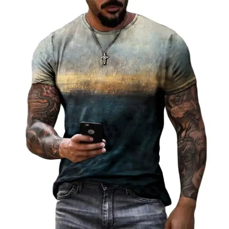Casual Fashion 3D Printed Summer Short-sleeved Irregular Graffiti Men's T-shirts Round Neck Loose Tops Tees Men Clothing 5XL - Novo Fusion