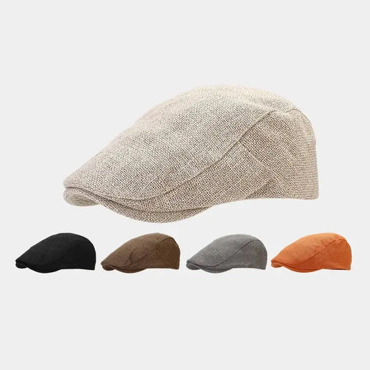 Summer Mens Beret Linen Peaked Cap Adjustable Newsboy Cap Breathable Vintage Solid Black Ivy Duckbill Hat Boinas Para Mujer - Novo Fusion