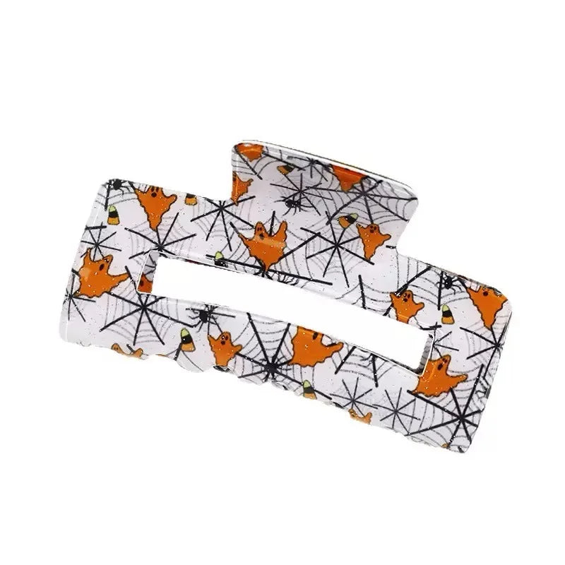 Halloween Theme Hair Claws - With Ghost/Pumpkin/Bat Patterns, Perfect For Holiday Party Costumes, Fashion Accessories For Women And Girls