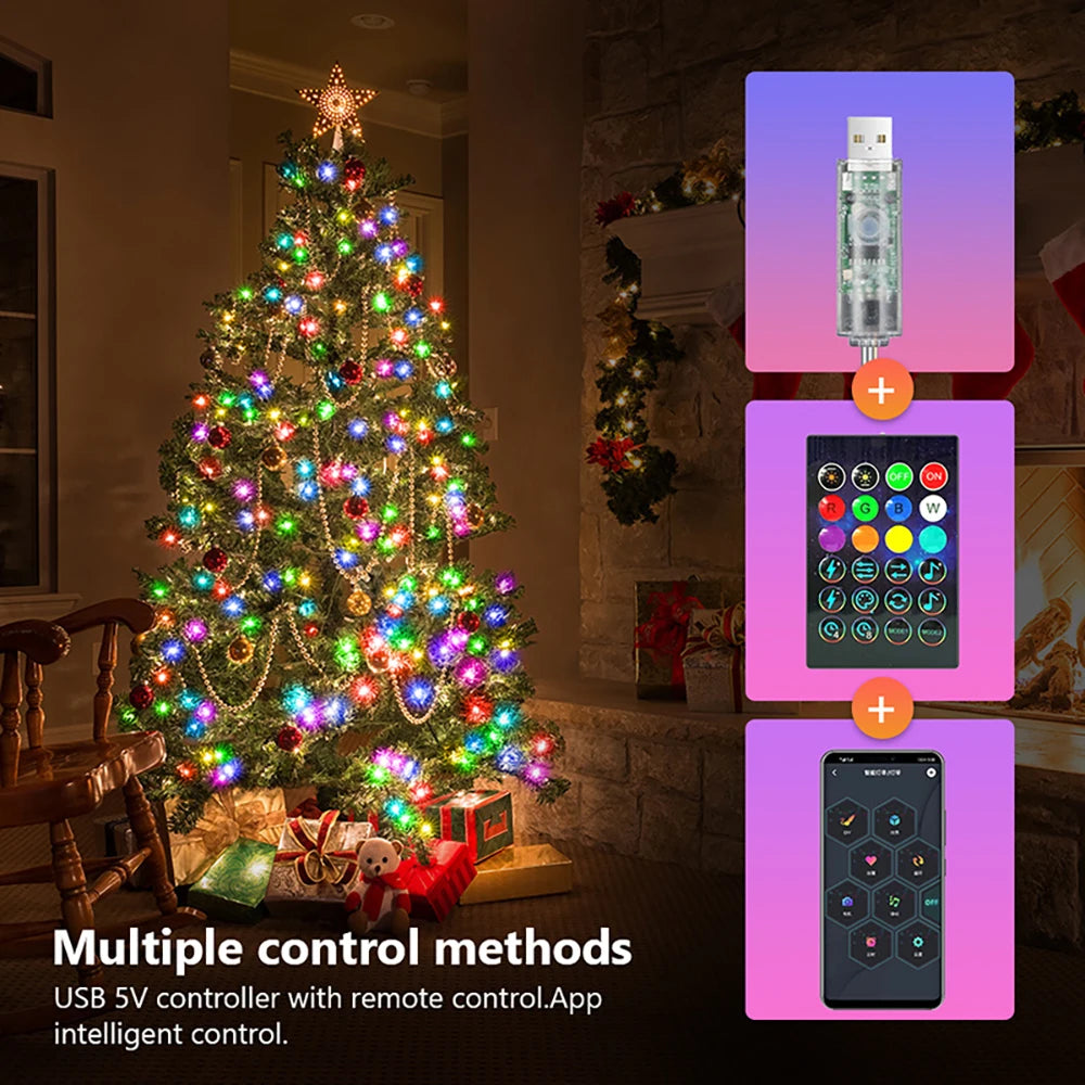 Christmas Tree Decoration LED Leather Line Light RGB IC USB 5V Bluetooth APP Control WS2812B LED Fairy Tale Light String Wedding - Novo Fusion