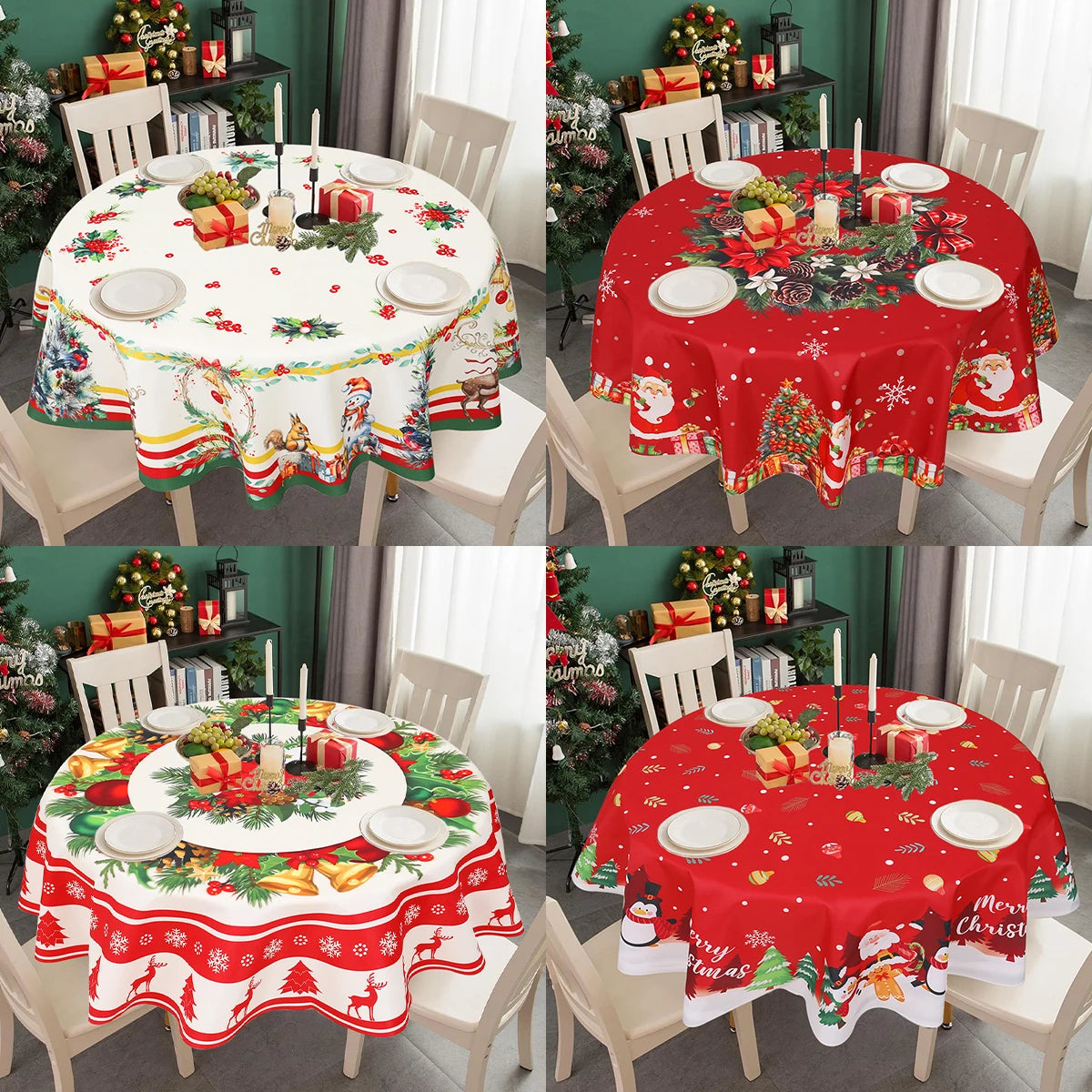 Christmas Round TableCloth Merry Christmas Decorations for Home 2024 Xmas Table Cloth Decor Navidad Navidad Notal New Year 2025 - Novo Fusion