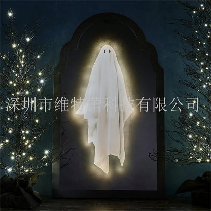 Halloween Ghost Hologram Mirror Scary Illusion LED Wall Decoration Haunted House Spooky Prank Ornament